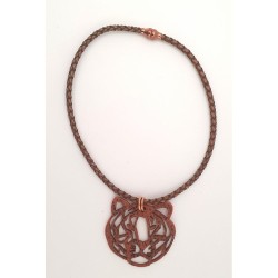 Collier cuir tressé kaki – Pendentif tête de tigre
