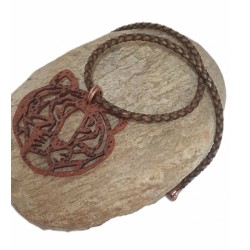Collier cuir tressé kaki – Pendentif tête de tigre