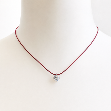 Collier ras-du-cou cordon rouge avec pendentif solitaire