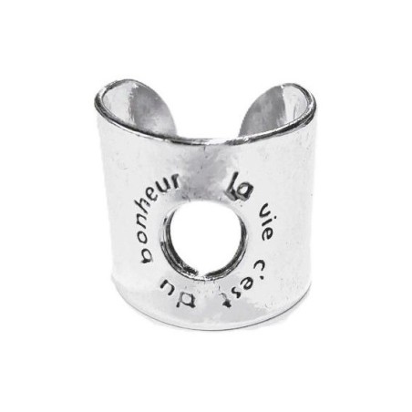 Bague manchette argentée « La vie, c’est du bonheur » - FY Faucogney