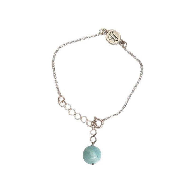 BRACELET CHAÎNE ARGENTÉE & PERLE EN CÉRAMIQUE TURQUOISE - F.Y. FAUCOGNEY