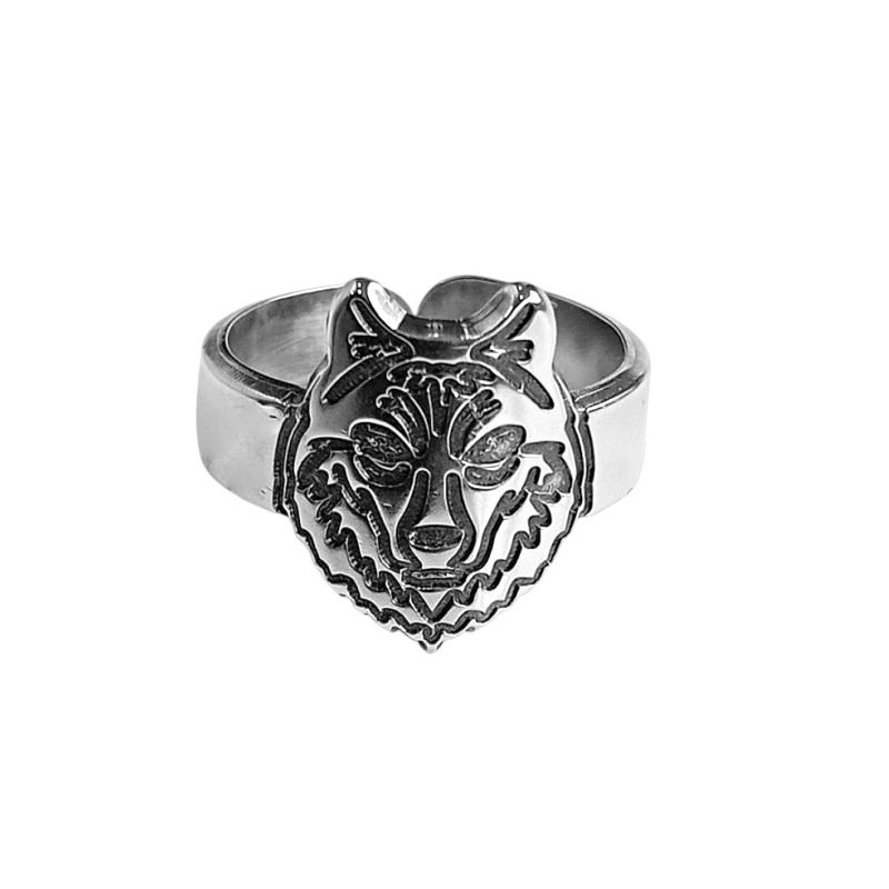 Bague tête de Lion métal argenté  - bijoux Léone