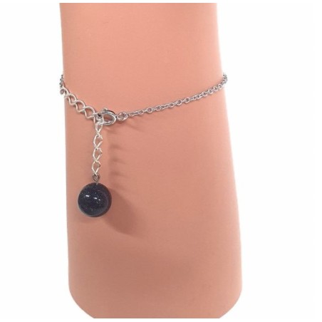 BRACELET TAC TAC CHAÎNE ARGENTÉE & PERLE EN CÉRAMIQUE BLEUE NUIT - F.Y. FAUCOGNEY