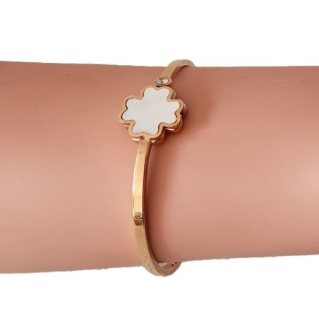 Bracelet or rose Trèfle nacre blanc