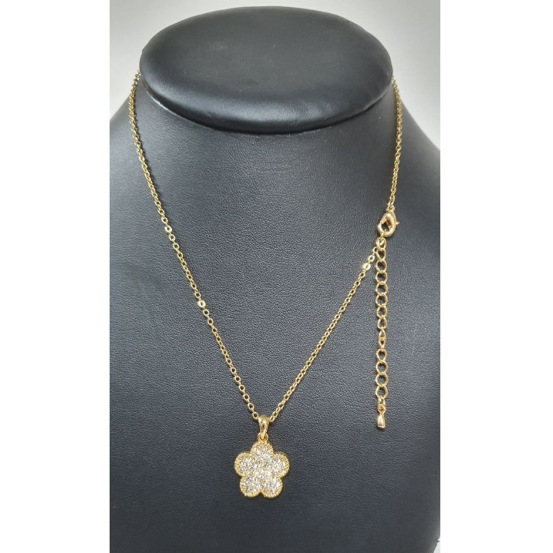 Collier fleur doré pavé de zirconium