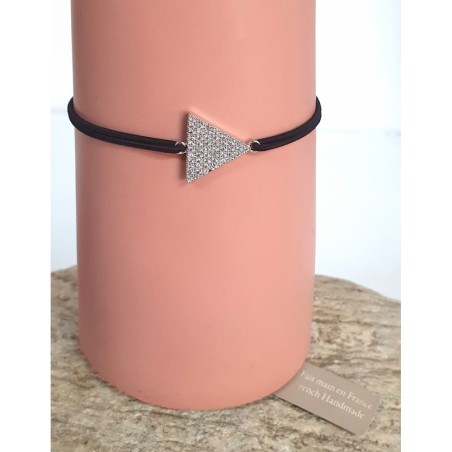Bracelet cordon – Triangle argenté pavé de zirconiums