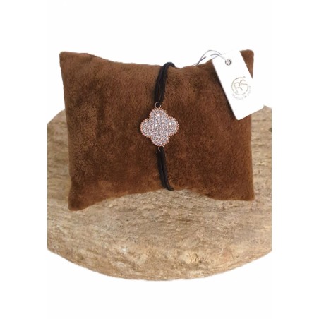 Bracelet cordon noir – Trèfle pavé de zirconiums