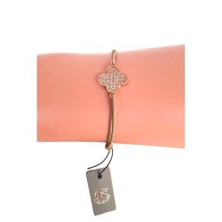 Bracelet cordon beige – Trèfle pavé de zirconiums