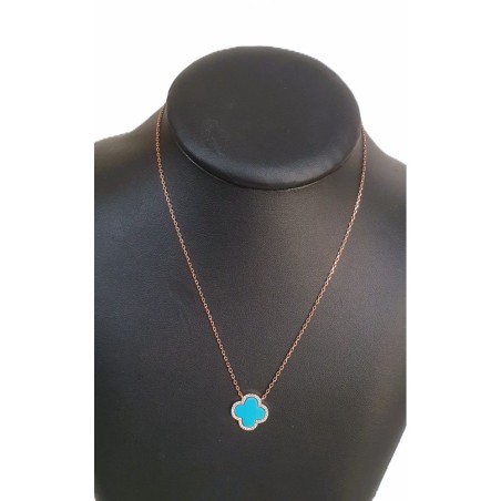 Collier trèfle turquoise en argent 925 doré rose