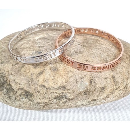 Bracelet jonc ajouré « LA VIE C’EST DU BONHEUR » - FY Faucogney