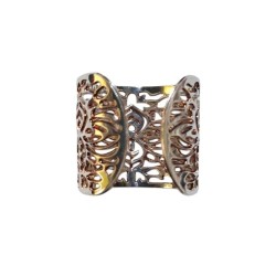 Bague large en métal argenté à reflets cuivrés - Brin d'Amour