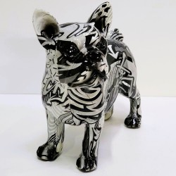 Statuette bulldog français graffiti monochrome